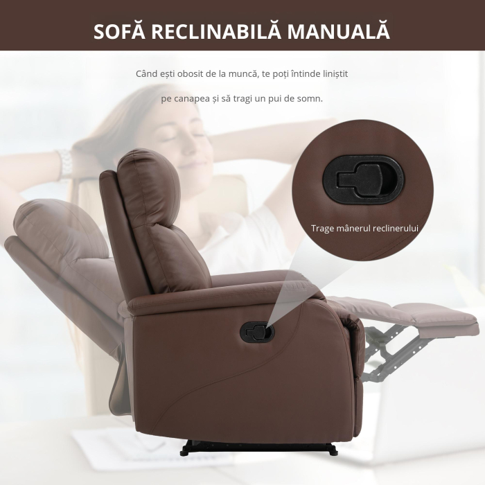  Fotoliu Relax Manual cu Spatar Reclinabil - Piele Sintetica Maro [4]