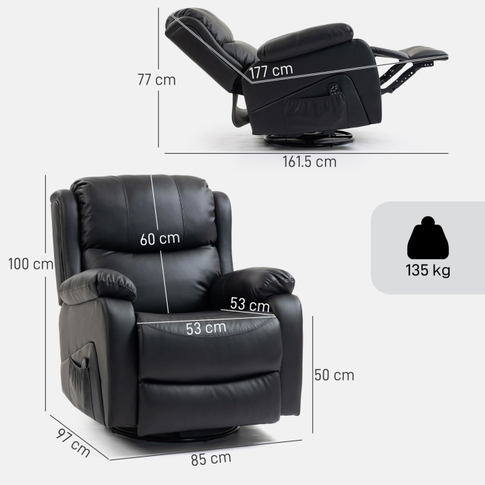  Fotoliu Relax Rabatabil cu 8 Puncte de Masaj, incalzire si Suport pentru Picioare, 87x97X100 cm, Negru [3]