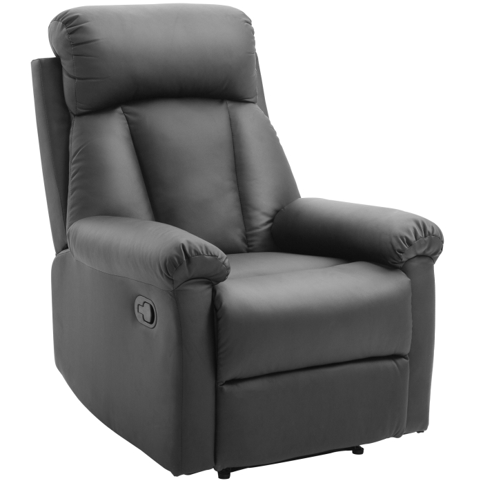  Fotoliu Relax Rabatabil cu Captuseala Ergonomica cuTaburet in Piele Ecologica,80 × 97 × 107cm Negru [9]