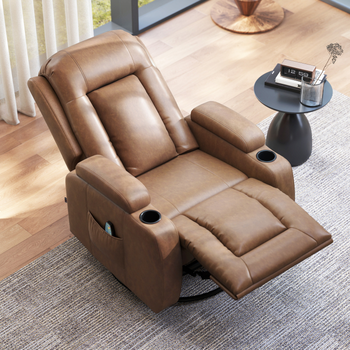  Fotoliu Relax Rabatabil cu Functie de Masaj si incalzire din Piele Ecologica cu 8 Puncte de Masaj, Maro [9]