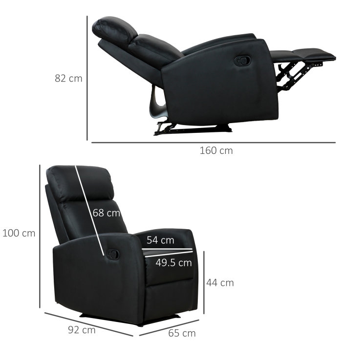  Fotoliu Relax Rabatabil Ergonomic Piele Sintetica 65 × 92 × 100cm, Negru [3]
