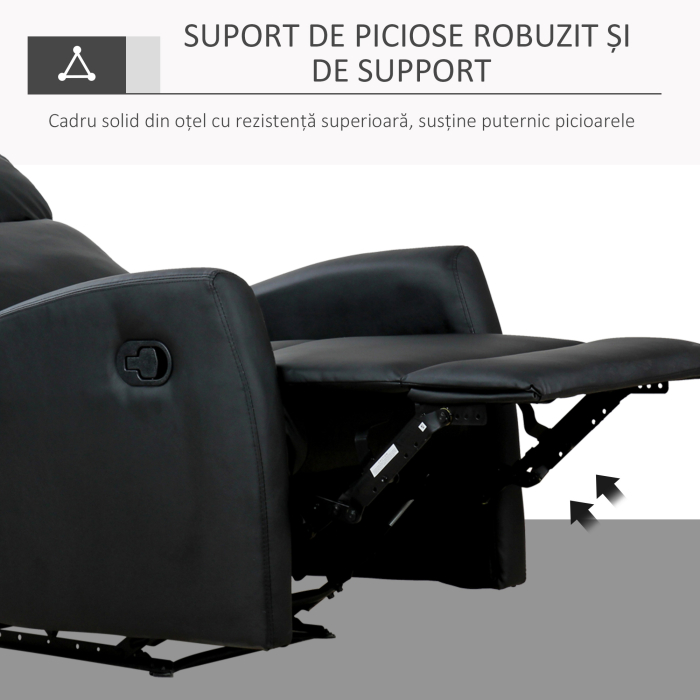 Fotoliu Relax Rabatabil Ergonomic Piele Sintetica 65 × 92 × 100cm, Negru [6]