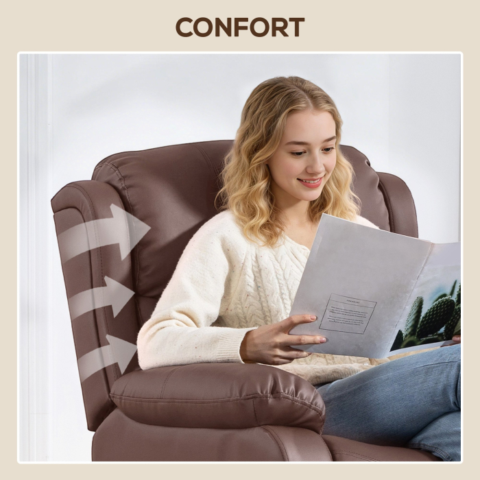  Fotoliu Relax Reclinabil cu 8 Puncte de Masaj, incalzire si Suport pentru Picioare, 87x97x100 cm, Maro [8]