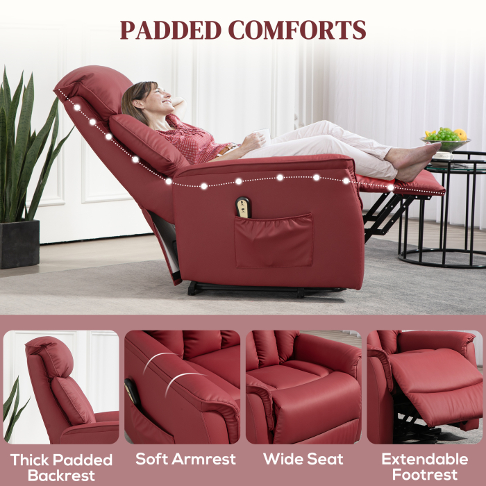  Fotoliu Relax Reclinabil cu Functie de Ridicare Electrica, Telecomanda si Suport pentru Picioare, 80x94x104cm, Rosu [4]