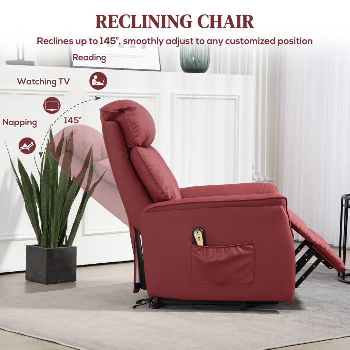  Fotoliu Relax Reclinabil cu Functie de Ridicare Electrica, Telecomanda si Suport pentru Picioare, 80x94x104cm, Rosu [6]