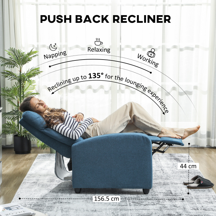  Fotoliu Relax Reclinabil Manual cu Suport pentru Picioare si Tapiterie din tesatura, Albastru [4]