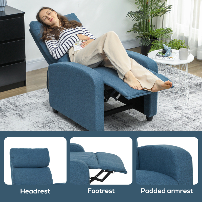  Fotoliu Relax Reclinabil Manual cu Suport pentru Picioare si Tapiterie din tesatura, Albastru [6]