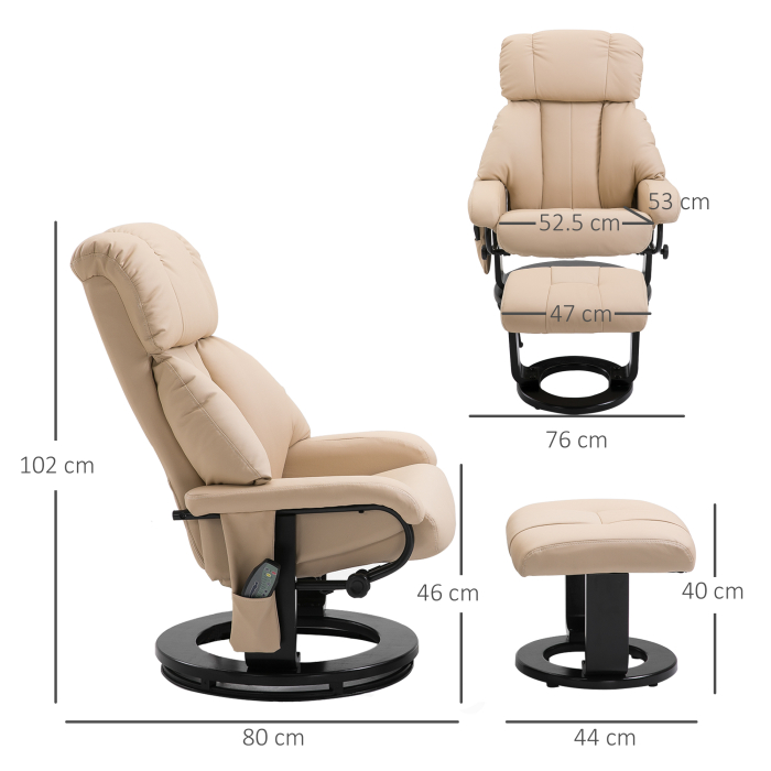  Fotoliu Relax Reclinabil si de Masaj cu Suport pentru Picioare si Telecomanda, 76x80x102 cm Crem [3]