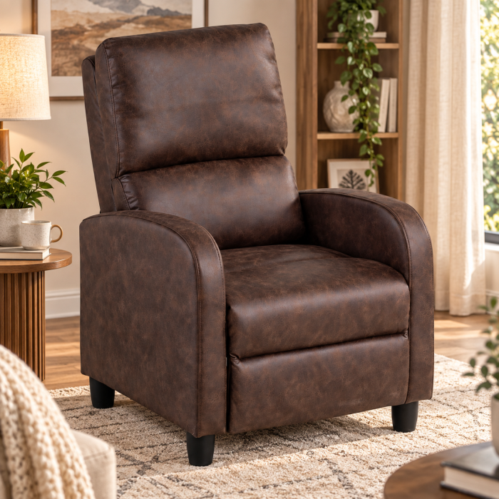 Fotoliu relax recliner cu mecanism Push-Back pentru inclinarea spatarului si o pozitie confortabila de odihna, tapiterie moale din chenille, sezut cu [9]