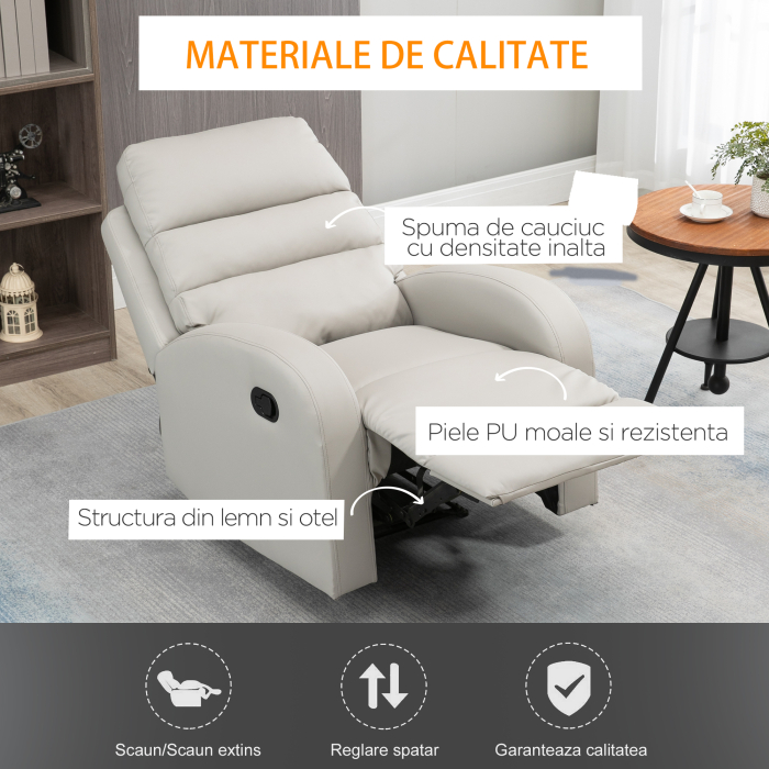  Fotoliu Relaxant din PU cu Suport pentru Picioare - Gri [5]