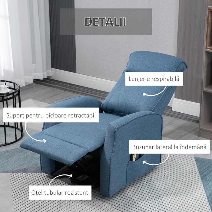  Fotoliu Relaxant Electric cu 8 Puncte de Masaj, inclinare la 135° si 2 Telecomenzi, Albastru [8]
