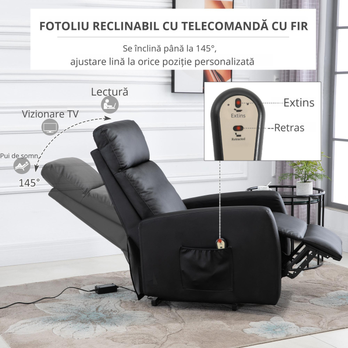  Fotoliu Ridicare Electric 145° - Rabatabil pentru Varstnici, Negru [7]