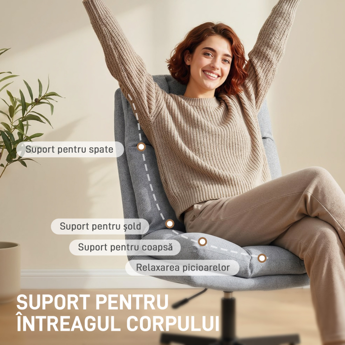  Fotoliu Rotativ de Living din Material Tip In, Fotoliu fara Brate cu sezut Spatios si Picioare din Metal, Gri Deschis [8]