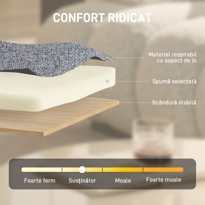  Fotoliu Rotativ de Living din Material Tip In, Fotoliu fara Brate cu sezut Spatios si Picioare din Metal, Gri Deschis [5]