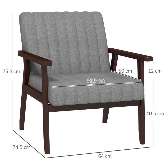  Fotoliu Tip Scaun din Material, Fotoliu Capitonat pentru Dormitor, Sufragerie, cu Picioare din Lemn, 64x74,5x75,5 cm, Gri [3]
