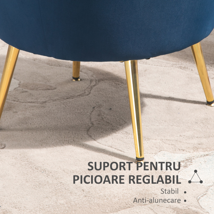  Fotoliu Vintage cu Design din Catifea Albastra Fotoliu de Dormitor [7]