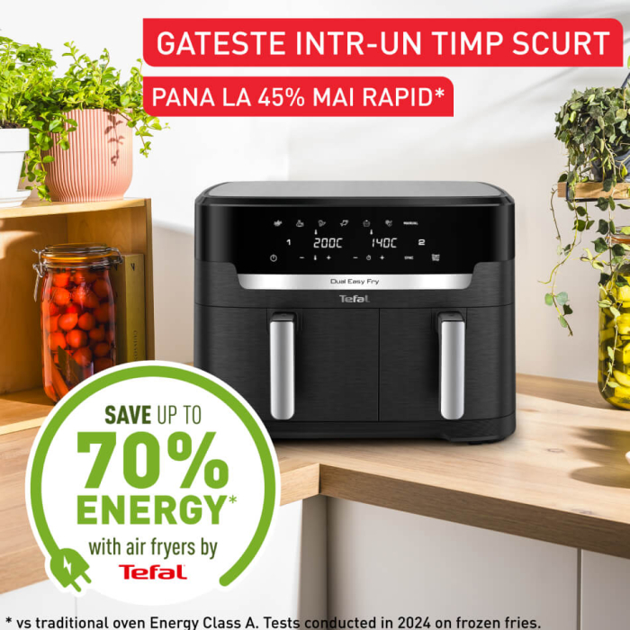 Friteuza cu aer cald dubla Tefal Dual Easy Fry XXL EY9428E0, 2700W, capacitate 11 L - Air fryer cu 7 programe automate, vase detasabile antiaderent [5]