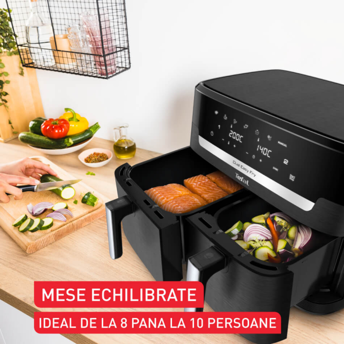 Friteuza cu aer cald dubla Tefal Dual Easy Fry XXL EY9428E0, 2700W, capacitate 11 L - Air fryer cu 7 programe automate, vase detasabile antiaderent [4]