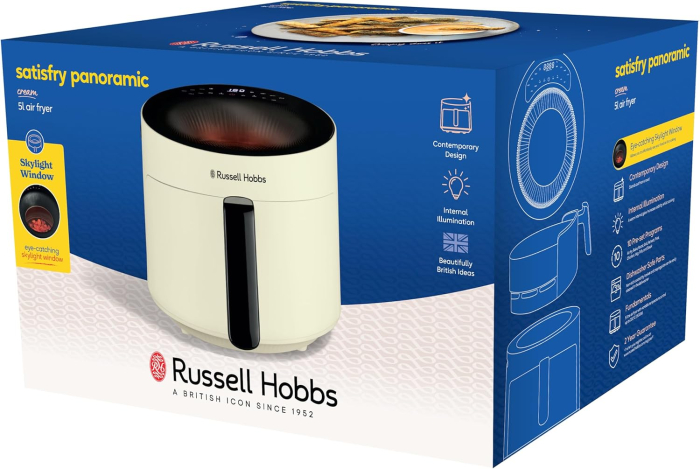 Friteuza cu aer cald Russell Hobbs 27421-56 SatisFry Panoramic, 5L, 1500W, 10 programe, fereastra panoramica, touch, Crem [8]