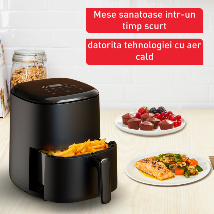 Friteuza cu aer cald Tefal Easy Fry Compact EY145810, 1300W, capacitate 3L - Air fryer cu 10 programe automate, vas antiaderent detasabil, functie  [2]