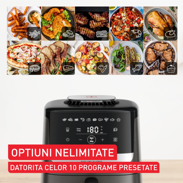 Friteuza cu aer cald Tefal Easy Fry Silence EY551HE0, 1670W, 5L - Air fryer cu 10 programe automate, ecran LCD, silentioasa, cu maner fix, cronome [6]
