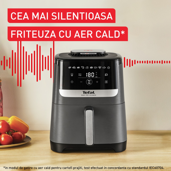 Friteuza cu aer cald Tefal Easy Fry Silence EY551HE0, 1670W, 5L - Air fryer cu 10 programe automate, ecran LCD, silentioasa, cu maner fix, cronome [4]