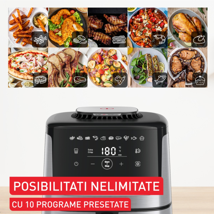 Friteuza cu aer cald Tefal Easy Fry Silence EY552DE0, 1670W, 5L - Air fryer cu 10 programe automate, ecran LCD, silentioasa, cu maner detasabil,  [6]