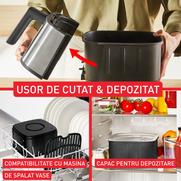 Friteuza cu aer cald Tefal Easy Fry Silence EY552DE0, 1670W, 5L - Air fryer cu 10 programe automate, ecran LCD, silentioasa, cu maner detasabil,  [4]