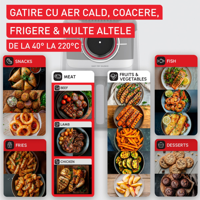 Friteuza cu aer cald Tefal Easy Fry Silence EY5728E1, 1670W, 5L, 11 programe, gatire silentioasa, functie Smart Assist, display LCD, temperatura [3]
