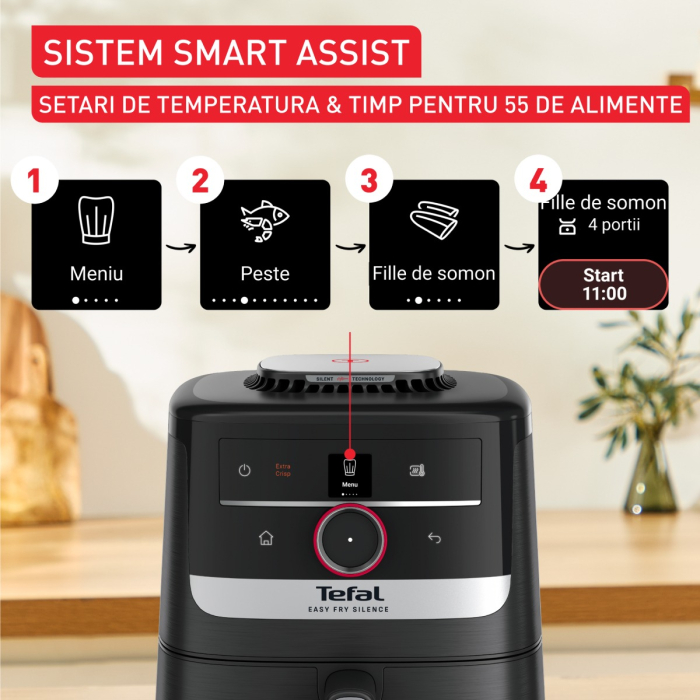 Friteuza cu aer cald Tefal Easy Fry Silence EY5728E1, 1670W, 5L, 11 programe, gatire silentioasa, functie Smart Assist, display LCD, temperatura [2]