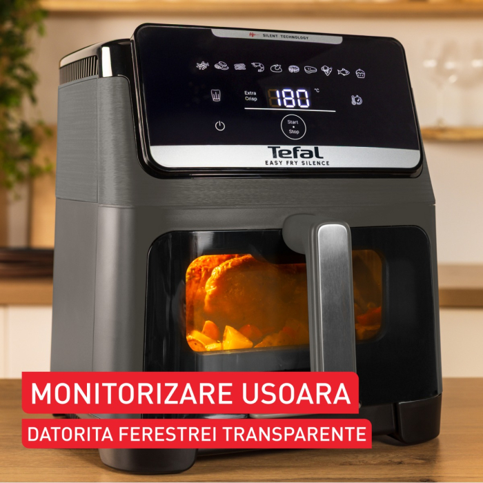 Friteuza cu aer cald Tefal Easy Fry Silence EY846HE0, 1800W, 7L - Air fryer cu 10 programe automate, ecran LCD, silentioasa, tehnologie Extra Crisp [6]
