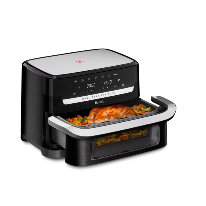 Friteuza dubla cu aer cald Tefal Dual Easy Fry Flex EY9228E0, 2700W, 9L, 7 programe, cuva dubla, accesoriu FlexCook, oprire automata, display LCD, [8]