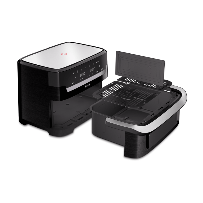 Friteuza dubla cu aer cald Tefal Dual Easy Fry Flex EY9228E0, 2700W, 9L, 7 programe, cuva dubla, accesoriu FlexCook, oprire automata, display LCD, [10]