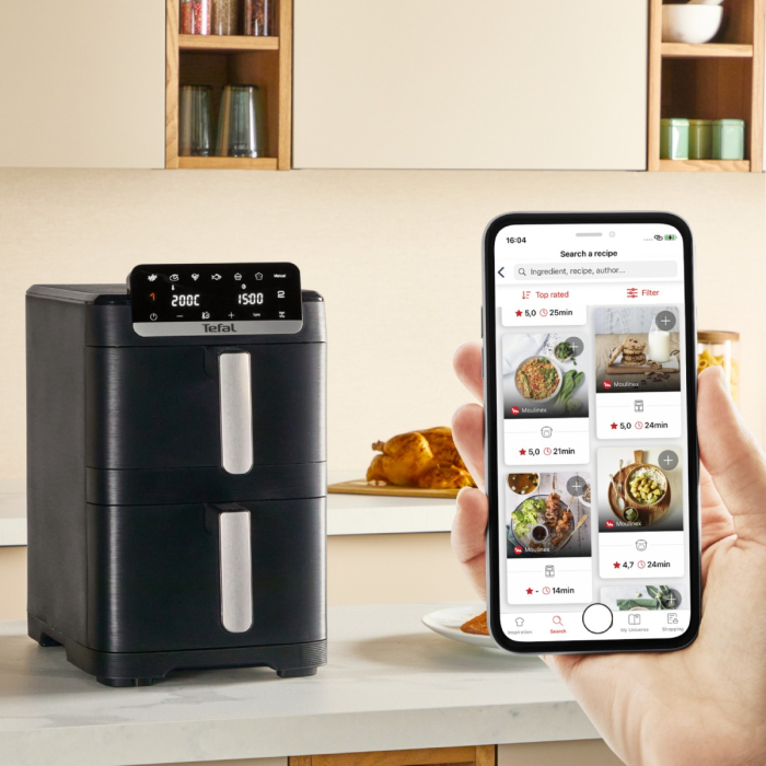 Friteuza dubla cu aer cald Tefal Easy Fry Crispy Stack EY7528E0, 2700 W, 10 L - Air fryer cu 7 programe automate, 2 compartimente, temperatura ajustab [5]