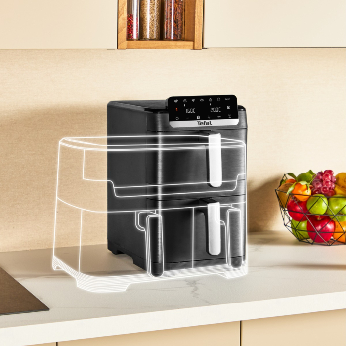 Friteuza dubla cu aer cald Tefal Easy Fry Crispy Stack EY7528E0, 2700 W, 10 L - Air fryer cu 7 programe automate, 2 compartimente, temperatura ajustab [6]