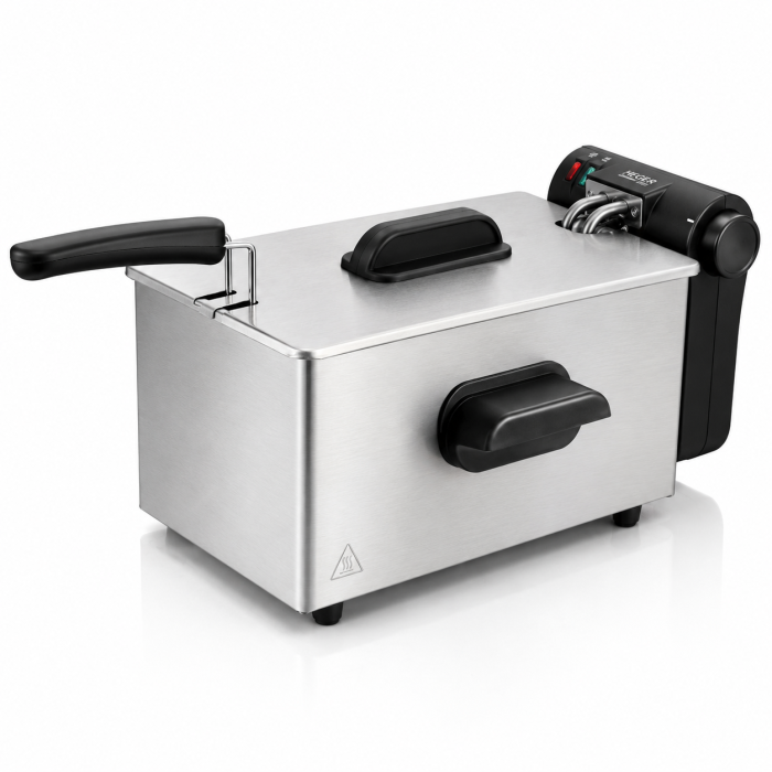 Friteuza cu ulei electrica HAEGER DEEP, Capacitate 3 L, Putere 2000 W, INOX, Termostat reglabil 130-190 grade C, Indicatoare luminoase, Pentru cartofi prajiti, Aripioare, Snitele, peste si legume, Arg [4]