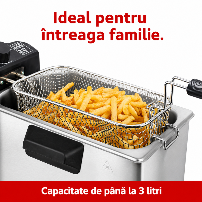 Friteuza electrica HAEGER Deep & Go, Capacitate 3L, 2000W, inox, temperatura reglabila pana la 190°C, Inox,  Componente lavabile, Argintiu [5]