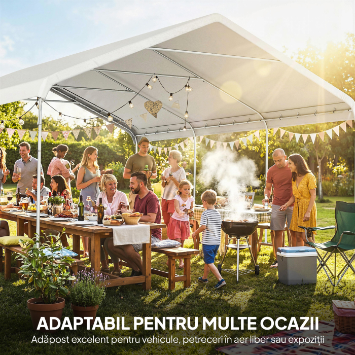  Garaj 5x6m, Portabil, Cadru din Otel Galvanizat pentru Masini/Camioane, Crem [8]