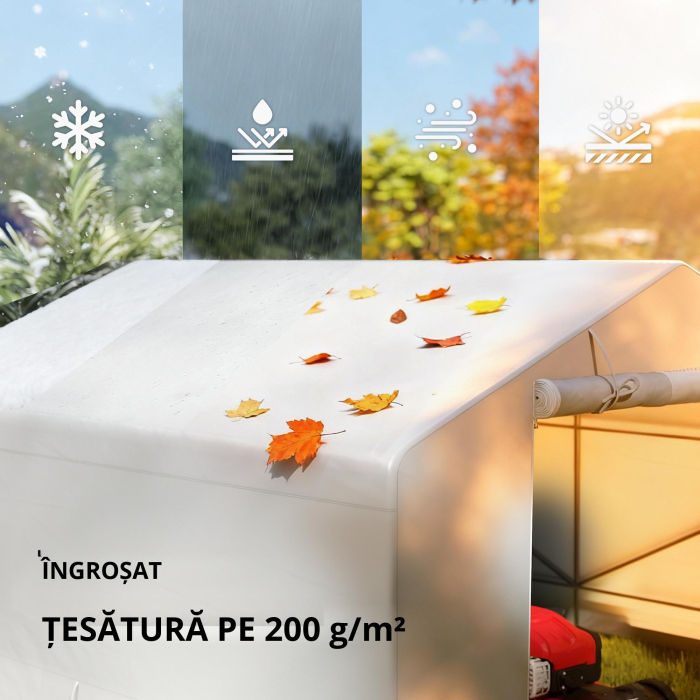  Garaj Moto Exterior 3x3 m Impermeabil cu Usa si Ventilatie Rulabila, Cort-Garaj pentru Biciclete si Unelte PE si Metal, Anti-UV, Alb [6]