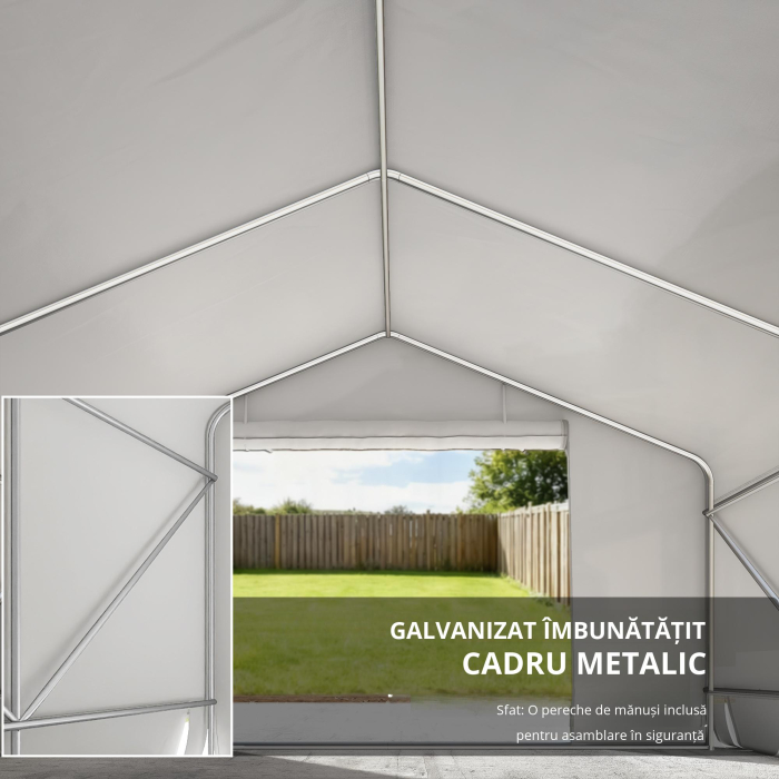  Garaj Moto Exterior 3x3 m Impermeabil cu Usa si Ventilatie Rulabila, Cort-Garaj pentru Biciclete si Unelte PE si Metal, Anti-UV, Alb [7]