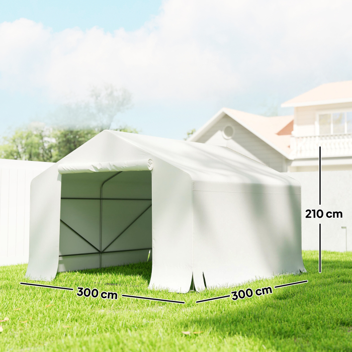  Garaj Moto Exterior 3x3 m Impermeabil cu Usa si Ventilatie Rulabila, Cort-Garaj pentru Biciclete si Unelte PE si Metal, Anti-UV, Alb [3]