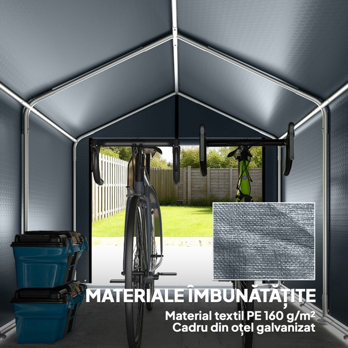  Garaj Motociclete pentru Exterior 1,6x2,2m, Tenta Garaj cu Acoperire Impermeabila, Usa cu Fermoar, pentru Biciclete si Unelte din Otel Zincat, Gri [4]