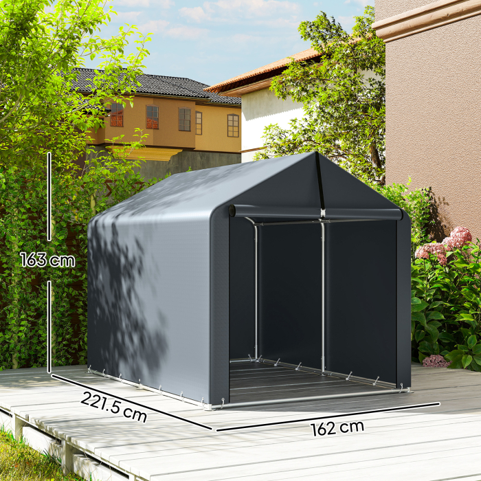  Garaj Motociclete pentru Exterior 1,6x2,2m, Tenta Garaj cu Acoperire Impermeabila, Usa cu Fermoar, pentru Biciclete si Unelte din Otel Zincat, Gri [3]