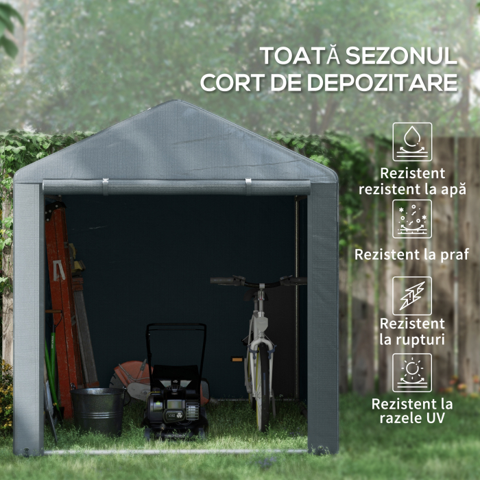  Garaj pentru Motociclete, Bicilete sau Unelte de Exterior cu Intrare cu Fermoar, 160x218x172 cm, Gri inchis [4]