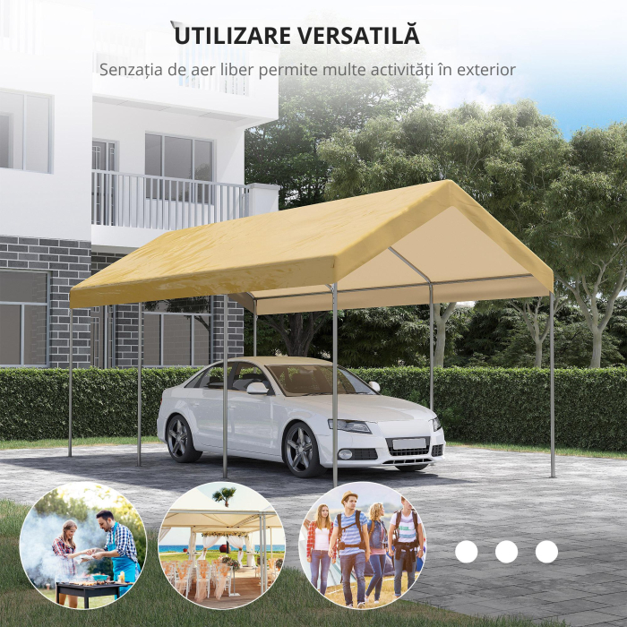  Garaj tip cort 6m x 3m, Garaj portabil, Cort de gradina cu copertina, adapost de depozitare, cu copertina din PE anti-UV si kit de ancorare, pentru masina, barca, petrecere, nunta [4]