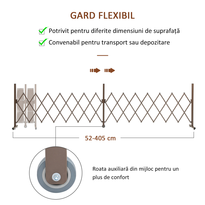  Gard Extensibil Autoportant, Grilaj Flexibil din Otel si Aluminiu, Pliabil, 52-405 cm, Maro inchis [5]