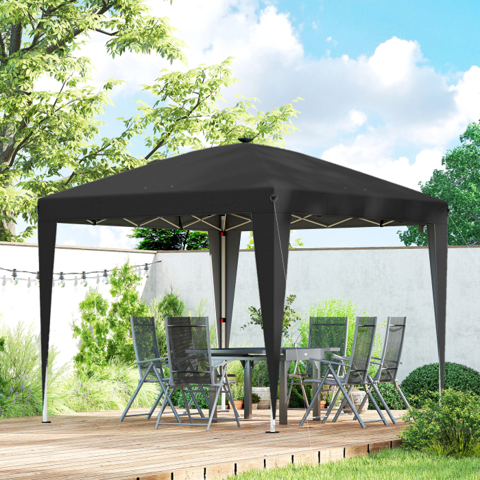  Gazebo 3x3 m Pliabil Pop Up cu inaltime Reglabila, UV50+, Gazebo de Gradina cu Lumina Centrala si USB, Telecomanda, Geanta de Transport, pentru Exterior, Camping, Petreceri, Negru [9]