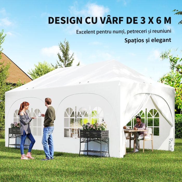  Gazebo 3x6 m Pliabil Pop Up Reglabil pe inaltime, Gazebo de Gradina cu Pereti Laterali, Saci de Nisip, Geanta de Transport, UV30+, pentru Exterior, Camping, Petreceri, Gri Deschis/Alb [4]