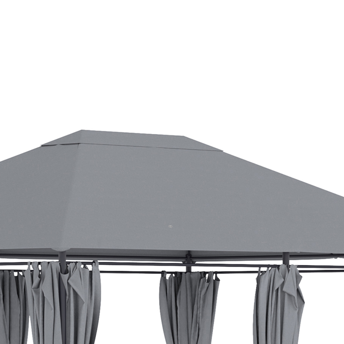  Gazebo din Otel 3x4 m cu Acoperis din Material Textil si 6 Perdele Detasabile, Gri [9]