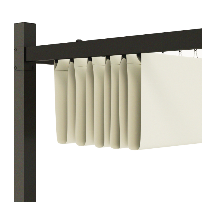  Gazebo Pergola 3x3 m cu Acoperis Retractabil, 8 suruburi si 8 tarusi, din Poliester 180g si Metal, Alb Crem [8]